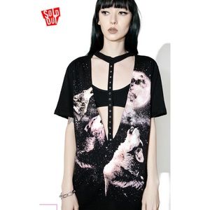 Dolls Kill Plunge Neck Wolf Tee